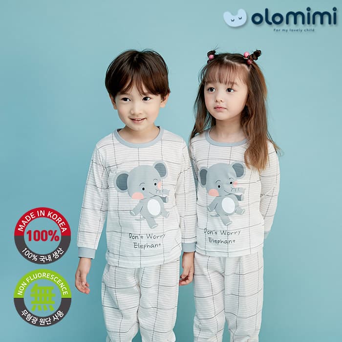 _OLOMIMI_ KOREA 22SS Kids Pajamas_sleepwear_Long_sleeves Jacquard_Big Elephant